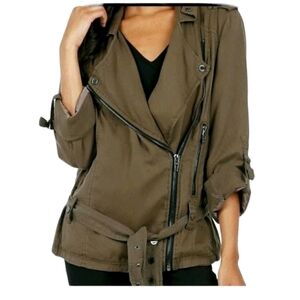 BlankNYC Moto Jacket Women's Size S Olive Green Utility Coat Blank NYC